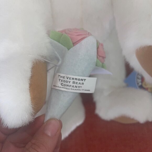 Vermont Teddy Bear Company Plush 16  Jointed Bear White Bow - Picture 13 of 15